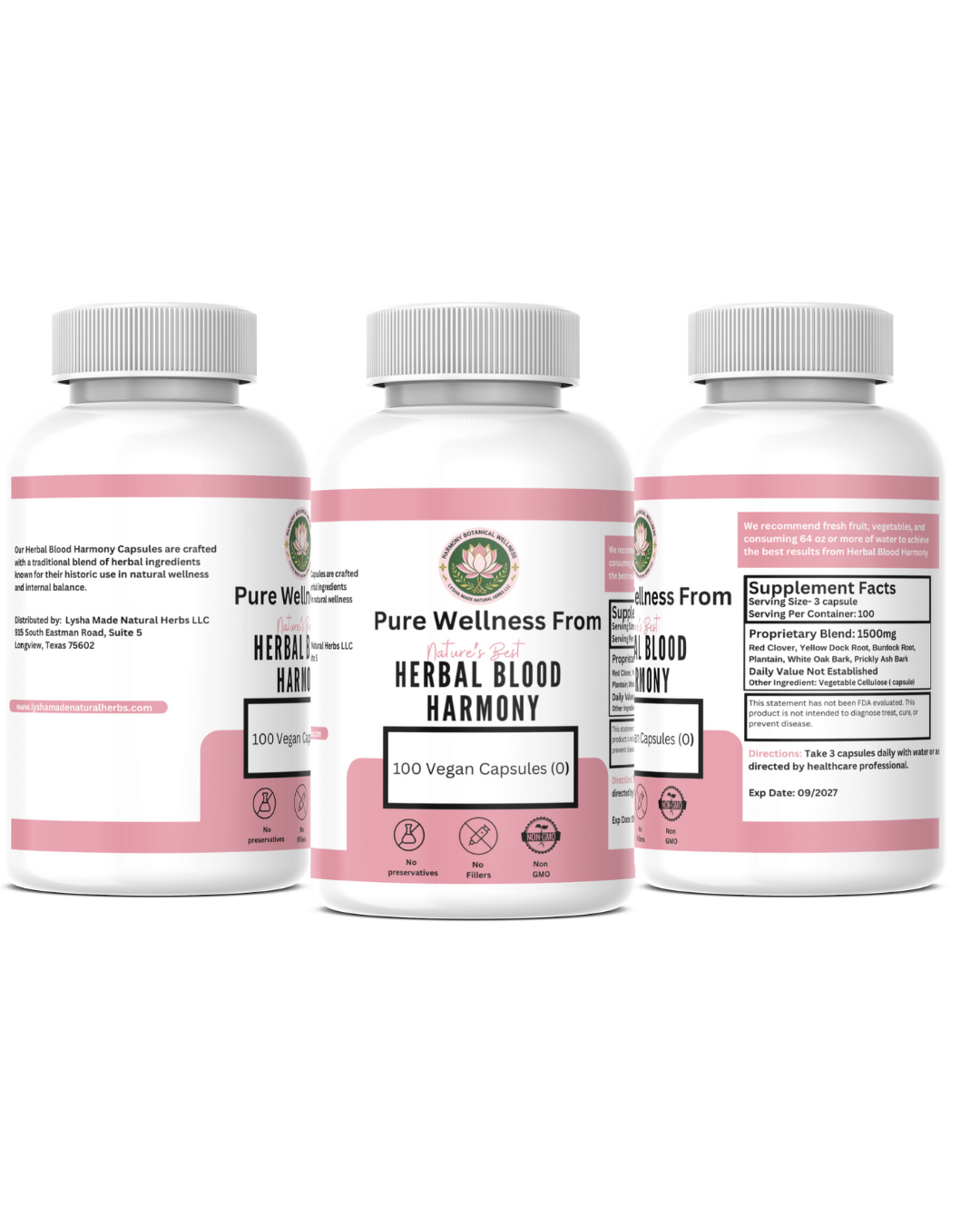 Herbal Blood Harmony Capsules – 100 Count | Plant-Based Vegan Supplement for Herbal Support