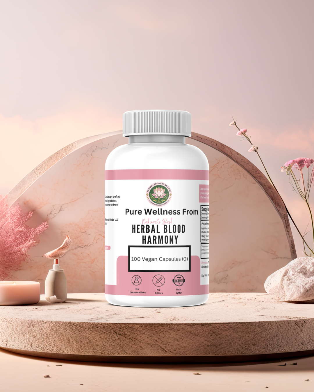 Herbal Blood Harmony Capsules – 100 Count | Plant-Based Vegan Supplement for Herbal Support